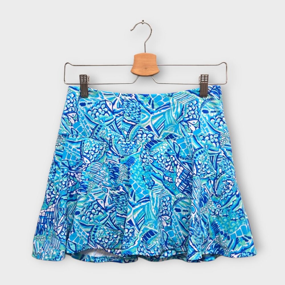IBKUL Golf Women's Skort Fish Print (Blue/Green/White) - Small